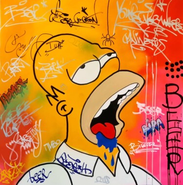 Malerei mit dem Titel "drunk homer" von Oussama Benabbou, Original-Kunstwerk, Sprühfarbe