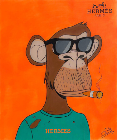 Schilderij getiteld "Hermes bored ape" door Oussama Benabbou, Origineel Kunstwerk, Graffiti