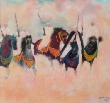 Peinture intitulée "Fantasia Maroc" par Benaceur Ourkia, Œuvre d'art originale, Huile