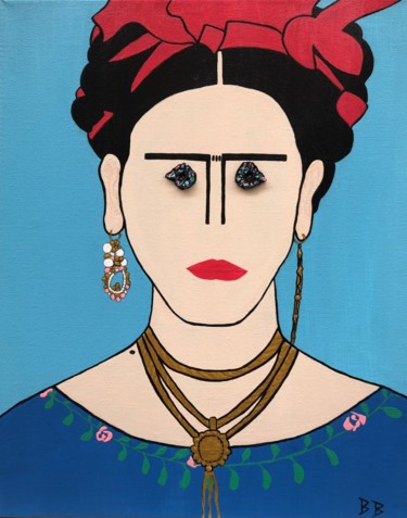 Painting titled "Frida Khalo" by Ben B, Original Artwork, Acrylic Mounted on Wood Stretcher frame