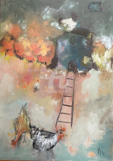 Mon poulailler Peinture intitulée "Mon poulailler" par Bénédicte Becquart, Œuvre d'art originale, Acrylique
