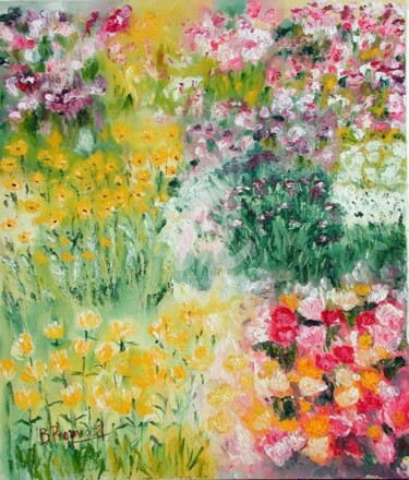 Malerei mit dem Titel "Jardin fleuri" von Bénédicte Becquart, Original-Kunstwerk
