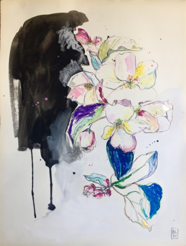 Dessin intitulée "Flower Power 4" par Benedicte Caillat, Œuvre d'art originale, Gouache