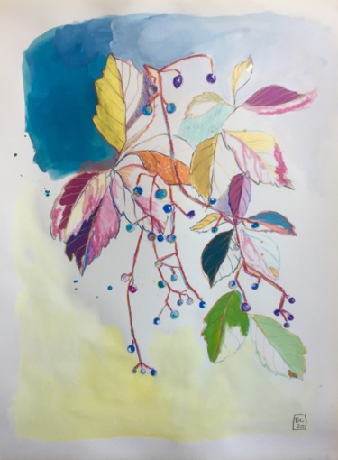 Рисунок под названием "Flower Power 7" - Benedicte Caillat, Подлинное произведение искусства, Гуашь