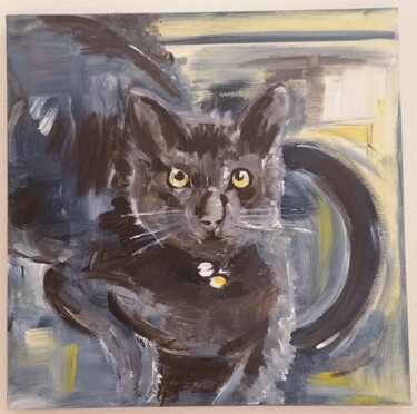 Pintura titulada "chat gris" por Bénédicte Dillies, Obra de arte original, Acrílico