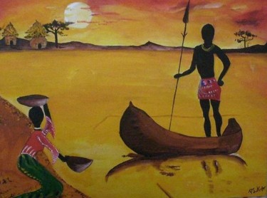 Peinture intitulée "inspiration afriaca…" par Pika, Œuvre d'art originale, Acrylique
