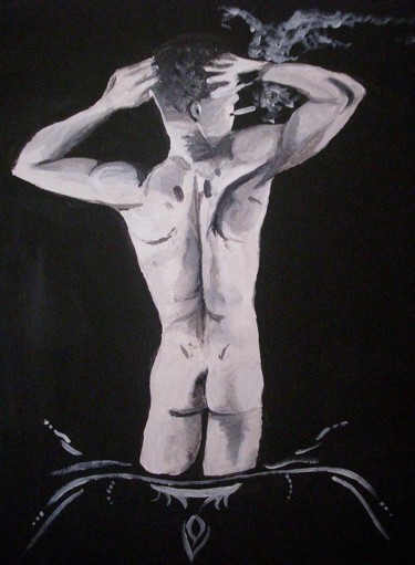Peinture intitulée "cigarette nu" par Pika, Œuvre d'art originale, Acrylique