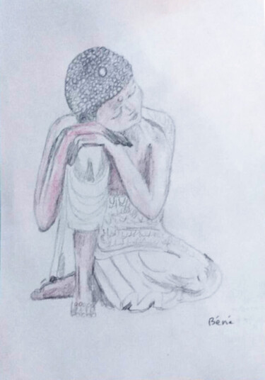Drawing titled "bouddha bene 1" by Bénédicte Mathieu Labrot, Original Artwork, Pencil