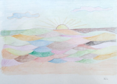 Dessin intitulée "Mer Terre" par Bénédicte Mathieu Labrot, Œuvre d'art originale, Crayon