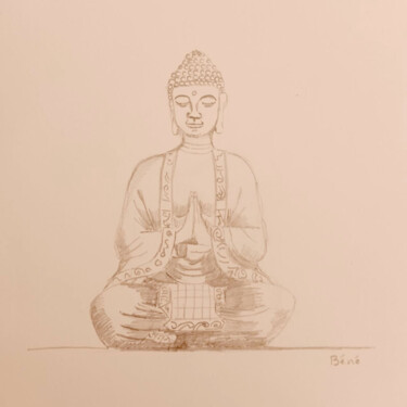 Schilderij getiteld "Bouddha crayon" door Bénédicte Mathieu Labrot, Origineel Kunstwerk, Conté