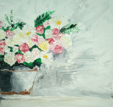 Painting titled "Bouquet blanc" by Bénédicte Laplace, Original Artwork, Oil