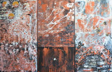 Schilderij getiteld "Dancing coppers" door Bénie, Origineel Kunstwerk, Acryl Gemonteerd op Frame voor houten brancard