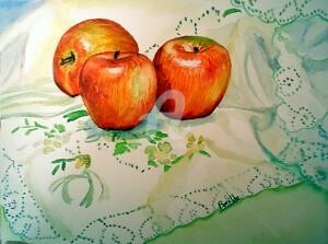 Pintura titulada "Manzanas" por Benilde, Obra de arte original, Acuarela