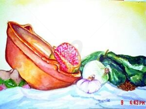 Pintura titulada "Chiles en Nogada" por Benilde, Obra de arte original