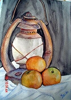 Painting titled "Farol con fruta" by Benilde, Original Artwork