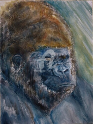 Pintura intitulada "Gorila" por Benilde, Obras de arte originais, Aquarela