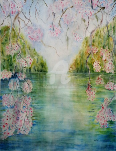 Pintura intitulada "Flor de cerezo" por Benilde, Obras de arte originais, Aquarela
