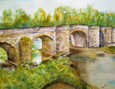 Painting titled "Puente de Sahagún" by Benilde, Original Artwork, Watercolor