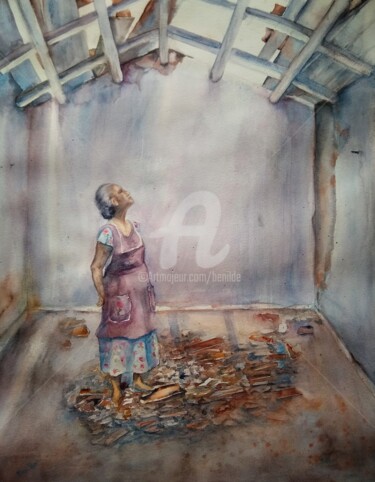 Pintura titulada "Tras el terremoto" por Benilde, Obra de arte original, Acuarela