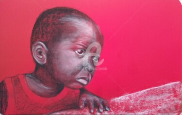 Dessin intitulée "Retrato en rojo" par Benilde, Œuvre d'art originale, Fusain