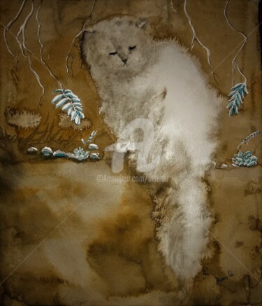 Painting titled "Gato en tinta china…" by Benilde, Original Artwork, Ink