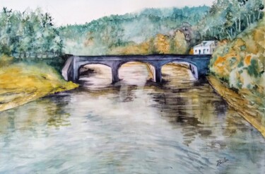 Painting titled "El puente y el río" by Benilde, Original Artwork, Watercolor