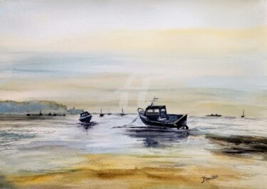 Schilderij getiteld "Barcas" door Benilde, Origineel Kunstwerk, Aquarel