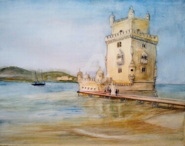 Painting titled "Torre de Belem" by Benilde, Original Artwork, Watercolor