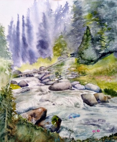 Painting titled "El río que nos lleva" by Benilde, Original Artwork, Watercolor