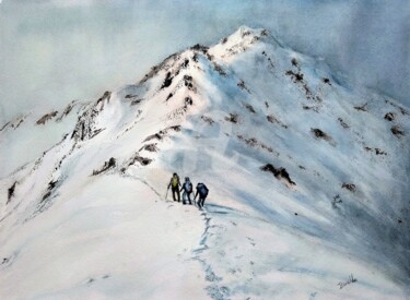 Painting titled "Montaña nevada" by Benilde, Original Artwork, Watercolor