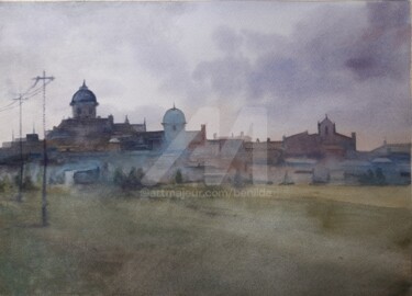 Malerei mit dem Titel "Paisaje de campo y…" von Benilde, Original-Kunstwerk, Aquarell