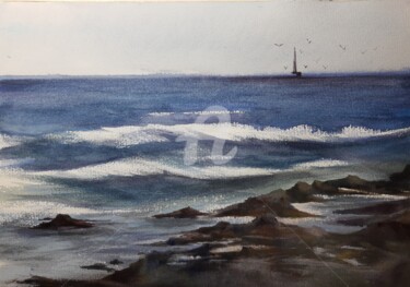 Painting titled "Olas en seco" by Benilde, Original Artwork, Watercolor