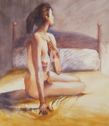 Peinture intitulée "Estudio de cuerpo h…" par Benilde, Œuvre d'art originale, Aquarelle