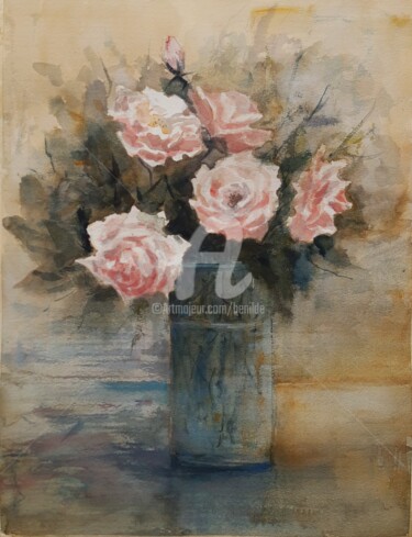Painting titled "Rosas 2023" by Benilde, Original Artwork, Watercolor