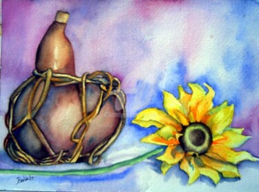 Pintura intitulada "Calabaza y girasol" por Benilde, Obras de arte originais