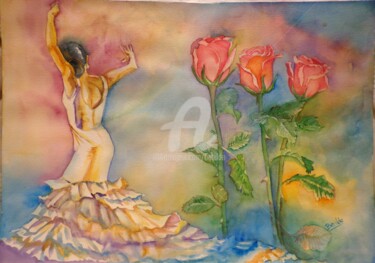 Painting titled "Flamenco" by Benilde, Original Artwork, Watercolor