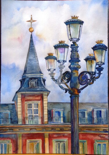 Malerei mit dem Titel "Plaza Mayor de Madr…" von Benilde, Original-Kunstwerk, Aquarell