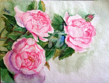 Malerei mit dem Titel "Las Rosas" von Benilde, Original-Kunstwerk, Aquarell