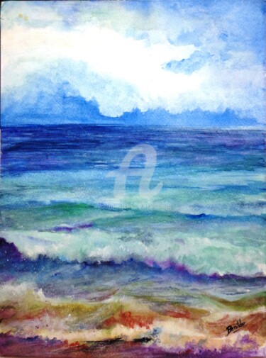 Painting titled "Cielo y Mar" by Benilde, Original Artwork, Watercolor