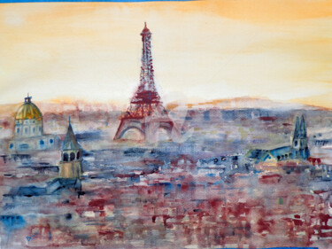 Pintura titulada "Paris desde las alt…" por Benilde, Obra de arte original, Acuarela