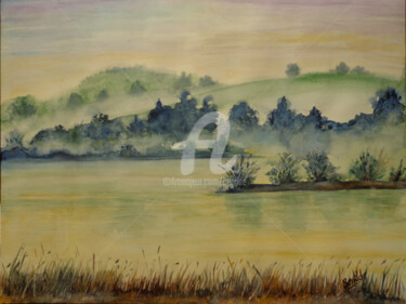 Painting titled "Paisaje en Verde 2" by Benilde, Original Artwork, Watercolor