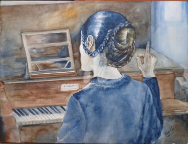 Painting titled "El Piano" by Benilde, Original Artwork, Watercolor