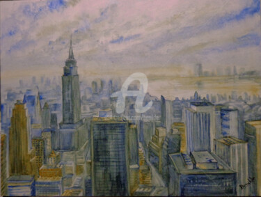 Peinture intitulée "City Landscape" par Benilde, Œuvre d'art originale, Aquarelle