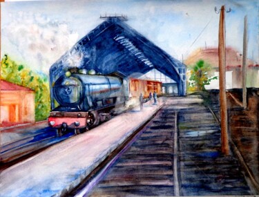 Peinture intitulée "La estación del Tren" par Benilde, Œuvre d'art originale, Aquarelle