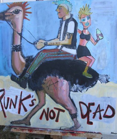 Peinture intitulée "L'autruche punk !" par Benis, Œuvre d'art originale, Acrylique