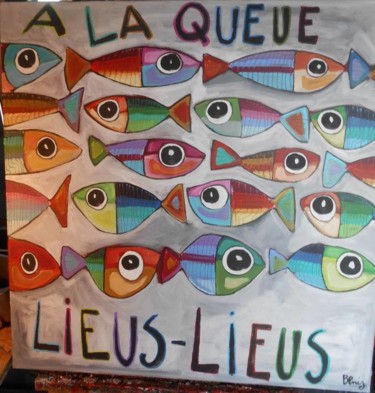 Painting titled "A la queue lieus-li…" by Benis, Original Artwork, Acrylic