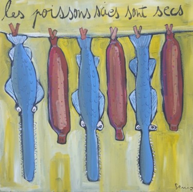 Peinture intitulée "Les poissons scies" par Benis, Œuvre d'art originale, Acrylique