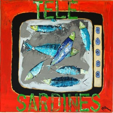 Painting titled "Télé sardines" by Benis, Original Artwork, Acrylic