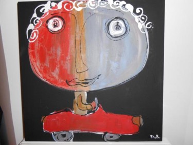 Painting titled "Red car" by Benis, Original Artwork, Acrylic