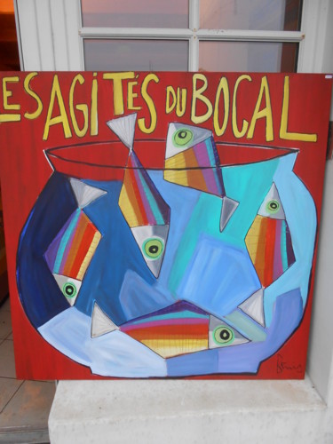 Malerei mit dem Titel "les agités du bocal" von Benis, Original-Kunstwerk